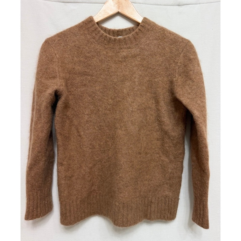 Vince Womens Crew Neck Sweater Brown Alpaca Wool Blend Fuzzy Thick Minimalist S